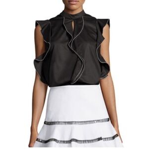 ALEXIS Women’s LARGE Mariena Contrast-Trim Ruffle Top Sleeveless Blouse